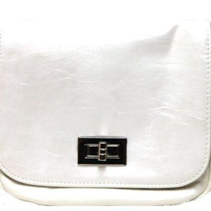 Elle Lafidale Faux Leather Chain Shoulder Twist Lock White Crossbody Bag/flawed